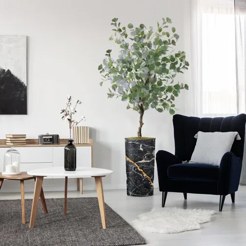 Miniatura 9 de Árbol artificial en macetero con efecto de granito moderno, palmera tropical areca artificial de seda para decoración del hogar en interiores