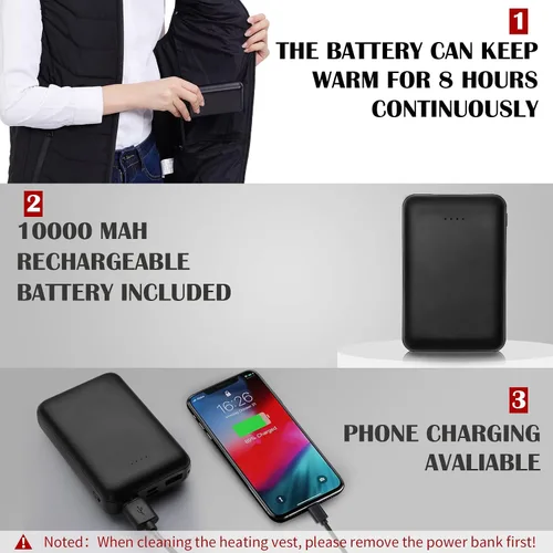 Miniatura 5 de XINSONYUELL Chaleco térmico para hombres y mujeres con batería incluida, chaleco eléctrico ajustable para invierno