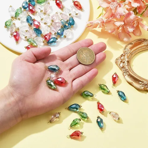 Miniatura 3 de Ipotkitt 100 dijes de cristal colorido con forma de lágrima de cristal facetado para hacer aretes, collares, joyas