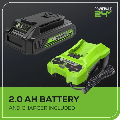 Miniatura 8 de Greenworks Soplador de hojas axial inalámbrico de 24 V (90 MPH / 320 CFM / más de 200 herramientas compatibles), batería de 2.0 Ah y cargador
