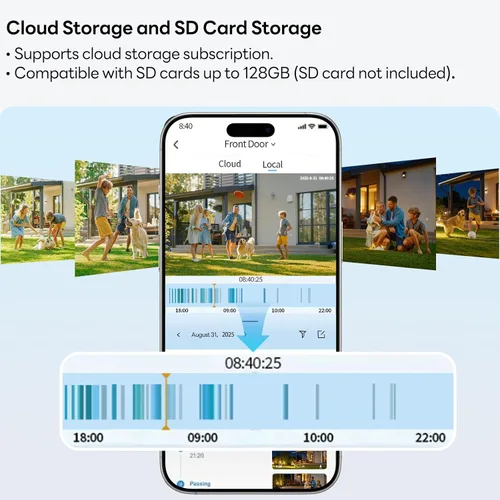 Miniatura 9 de Cámaras de seguridad solares inalámbricas para exteriores, cámaras de visión de doble lente 2K de 360° para seguridad del hogar, WiFi de 2.4/5 GHz