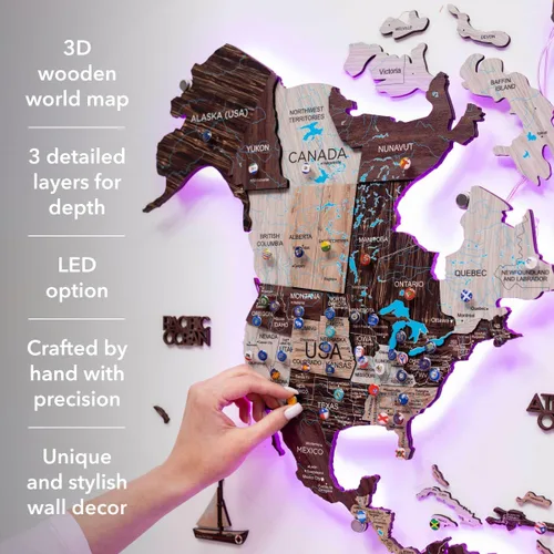 Miniatura 4 de Enjoy The Wood Mapa del mundo de madera LED 3D 3.0 – Arte de pared moderno decoración del hogar regalos – Iluminación LED decoración de pared idea
