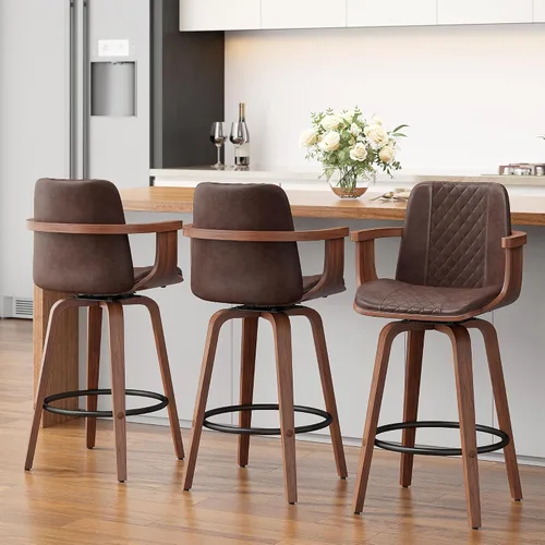 Miniatura 29 de YaFiti - Taburetes de bar giratorios, taburetes de bar tapizados de 26" de altura de mostrador con patas de madera y respaldos, sillas de bar de PU