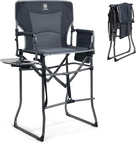 Miniatura 11 de EVER ADVANCED Silla alta de textileno para campamento, silla de directores de malla, taburete de bar plegable alto con mesa auxiliar para Malla Negra