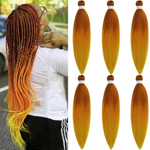 Miniatura 61 de Cabello para Trenzar Naranja Jengibre Pre-Estirado Kanekalo Cabello para Trenzar Pre-estirado 26 pulgadas Extensiones de Cabello Sintético