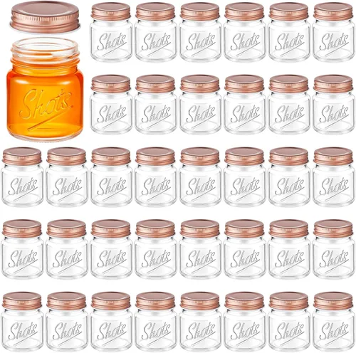 Miniatura 8 de Tessco 72 piezas Mini tarros de albañil Vasos de chupito con tapas de 2 oz Apto para lavavajillas Tarros de conservación de mason para despedida