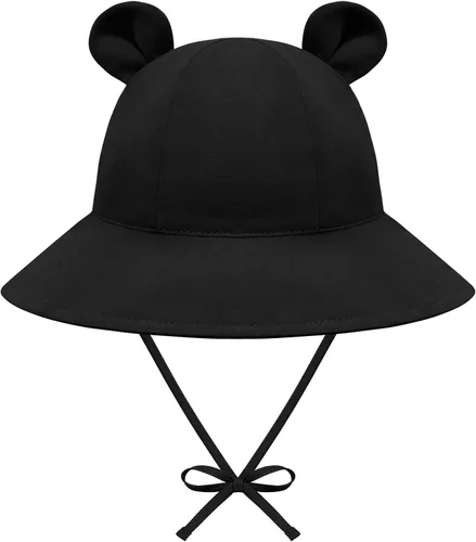 Sombrero de sol para bebé, sombreros para niños y niñas, sombrero de sol para bebé niña sombreros con orejas de oso de ala ancha UPF 50+ sombrero de