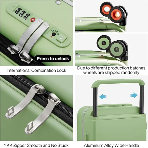 Miniatura 4 de mixi Maleta de viaje con ruedas de diseño de lujo con asa ancha para equipaje, con marco de aluminio, ruedas giratorias, Verde aguacate
