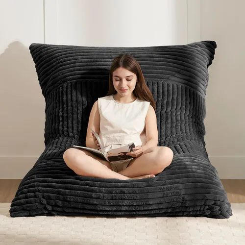 Miniatura 16 de Puf Chaise Lounge de Gran Tamaño para Interiores para Adultos con Reposabrazos y Otomana - Puf Gigante Cómodo Beige Perezoso para el Suelo, Sofá