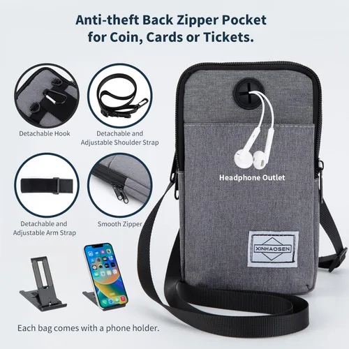 Miniatura 3 de HOTEMIA Riñonera bolsa para teléfono celular, bolsa cruzada de viaje, pulsera brazalete deportivo, billetera con correa de hombro extraíble (Rosa)