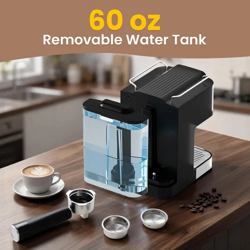 Miniatura 6 de Cafetera profesional de 20 bares, semiautomática con vaporizador de leche, máquina todo en uno con tanque extraíble de 1.8 L para capuchino