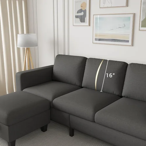 Miniatura 7 de Sofá modular para sala de estar, sofá en forma de L, pequeño modular de 3 asientos, cómodo lino con almacenamiento de asiento profundo, fundas
