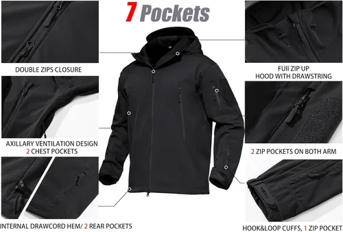 Miniatura 6 de MAGCOMSEN - Chaqueta táctica con capucha para hombre, impermeable, suave, abrigo de invierno