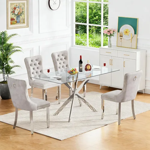 Miniatura 84 de Juego de 4 mesas de comedor de cristal para 4, juego de 4 mesas y sillas de cocina modernas, juego de mesa de comedor de cocina de 5 piezas con mesa