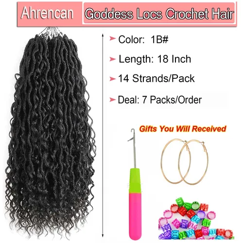 Miniatura 2 de Cabello de ganchillo Boho Goddess Locs de 18 pulgadas, 7 paquetes con extremos rizados, suaves trenzas hippies preenlazadas para mujer