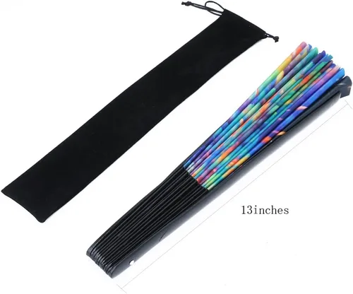 Miniatura 10 de HeyToo Ventilador de mano grande para mujeres/hombres, con brillo UV, para Drag Queen, cosplay, EDM, club, fiesta, música, festival, baile, Cuadrado