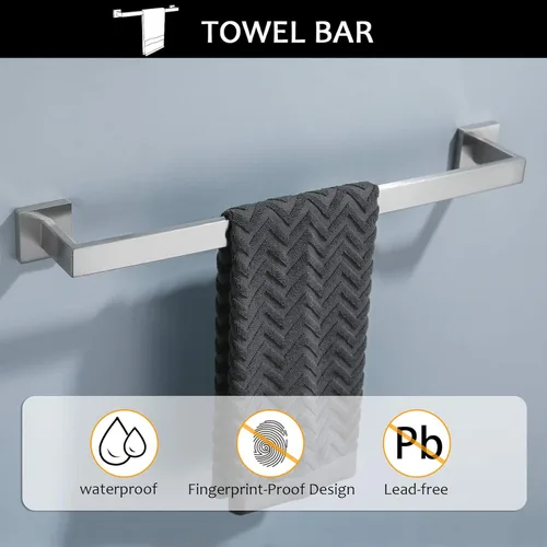 Miniatura 3 de Juego de toallas de baño de 5 piezas de níquel cepillado cuadrado moderno juego de accesorios de baño de acero inoxidable montado en la pared
