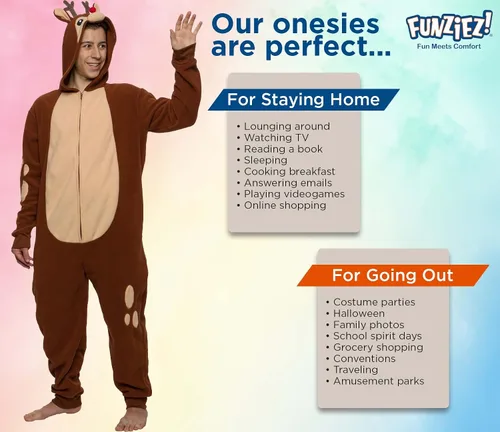 Miniatura 5 de Slim Christmas Adult Onesie - Fun Holiday Costume - Santa Clause and Reindeer One Piece for Adults, Women and Men FUNZIEZ!