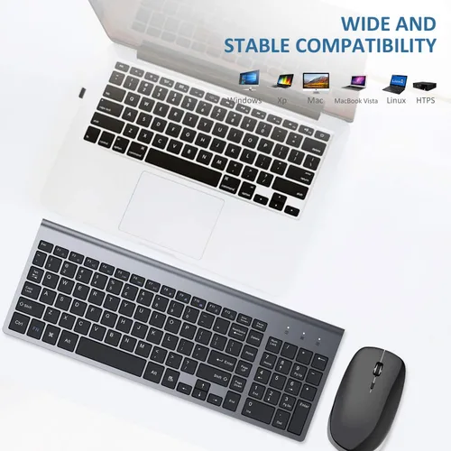 Miniatura 6 de FENIFOX Teclado y mouse inalámbricos, USB 2.4 GHz, silencioso, silencioso, perfil bajo, compacto, tamaño completo, plano, delgado, portátil
