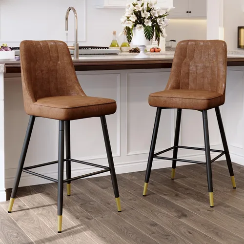Miniatura 36 de Juego de 4 Taburetes de Bar, Taburetes de Bar de Altura de Mostrador con Respaldo, Taburetes de Cocina Modernos de Cuero Sintético, Taburete de Bar