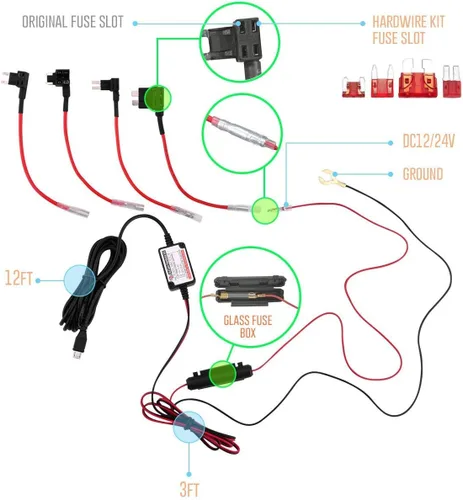 Miniatura 2 de Kit de cableado rígido de 15 pies con micro USB y mini USB para cámara de tablero y tipo C con fusible Mini(ACS)/LP Mini(ACN)/ATO(ATC