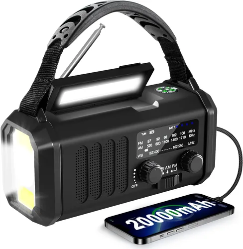 Miniatura 7 de Radio meteorológica NOAA 20000mAh Radio de manivela de emergencia Solar Panel, AM/FM Portable Battery Operated with LED Flashlight & SOS Alarm