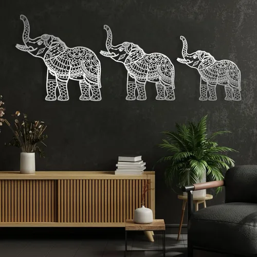 Miniatura 7 de Juego de 3 arte de pared de metal de elefante, arte de pared de metal de elefante, decoración de pared de metal con mandala, diseño de arte de metal