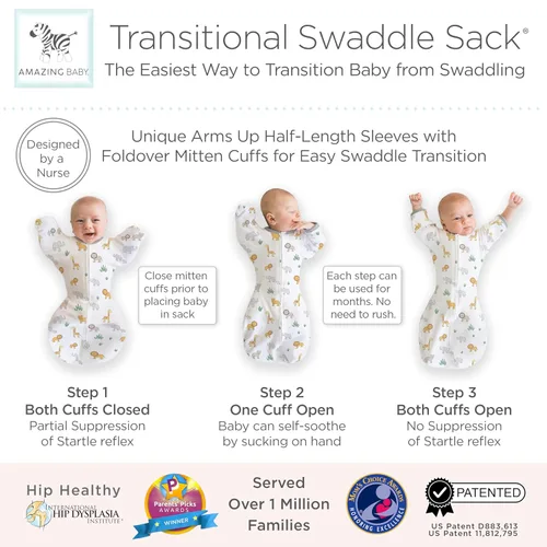 Miniatura 3 de Amazing Baby - Saco de transición para envolver al bebé, mangas de media longitud con brazos hacia arriba y puños de mitones, manta portátil para En
