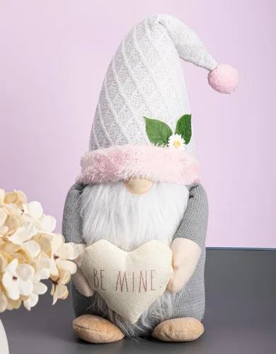 Miniatura 4 de Rae Dunn Be Mine - Gnomos de San Valentín – Gnomo de felpa gris y rosa con corazón – Decoración de gnomo para el día de San Valentín – Adornos