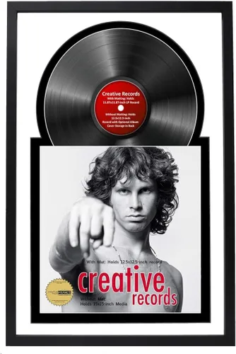 Creative Picture Frames Marco de vinilo Jukebox de 16 x 24 pulgadas con paspartú doble doble blanco-negro, marco de álbum de discos LP para