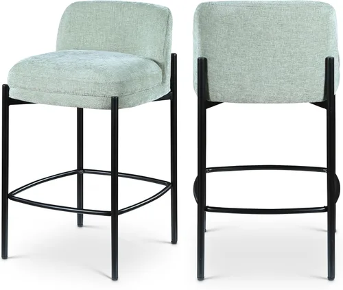 Miniatura 15 de Meridian Furniture 429Beige-C Burton Collection Modern Taburete contemporáneo con tela de felpilla beige suave, marco de metal negro mate, 17.5