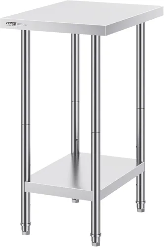 Miniatura 9 de VEVOR Mesa de preparación de acero inoxidable, 24 x 18 x 34 pulgadas, capacidad de carga de 640 libras, mesa de trabajo de metal resistente con 3