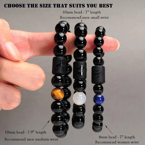 Miniatura 6 de VLINRAS - Pulsera de signo del zodiaco, para hombre y mujer, de 0.315 y 0.394 pulgadas, ónice negro natural, signo de estrella, constelación