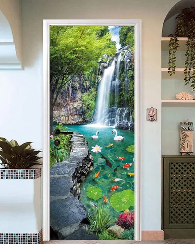 Miniatura 9 de FLFK Adhesivo de puerta - Playa y palmera, mural de pelar y pegar, tamaño combinado 36"x80", dividido en 2 piezas Mt2219