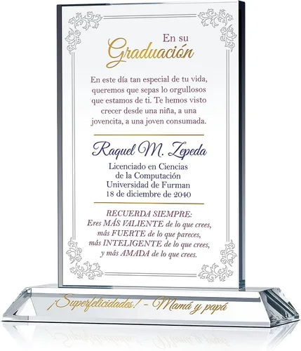 Placa de regalo de graduación de universidad personalizada para ella, con el nombre del graduado, la escuela, la fecha de graduación, regalo de