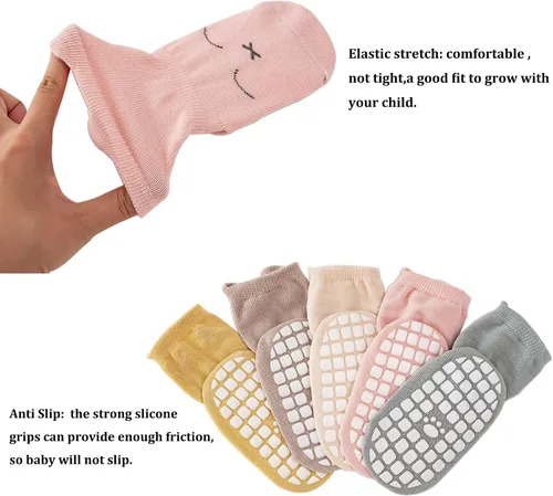 Miniatura 5 de vkxqtep Calcetines antideslizantes para niños pequeños, bonitos calcetines para bebés con empuñaduras para bebés, niños y niñas, 4 pares