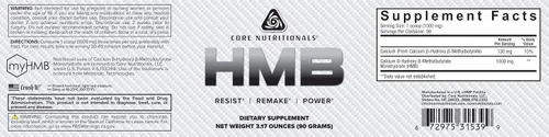 Miniatura 2 de Core Nutritionals HMB, soporte de recuperación muscular, 1G, 90 porciones