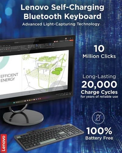 Miniatura 2 de Lenovo 800 Teclado Bluetooth Autocargable, Utiliza Luz Ambiental para la Carga, Bluetooth 5.1, Soporta 3 Dispositivos, Sin Batería, Inalámbrico, Gris