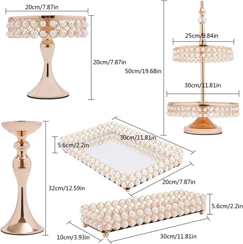 Miniatura 3 de YIYIBYUS Juego de 9 soportes de cristal para tartas, soporte para cupcakes, frutas, dulces, postres con cuentas de cristal para mesa de postre, 9