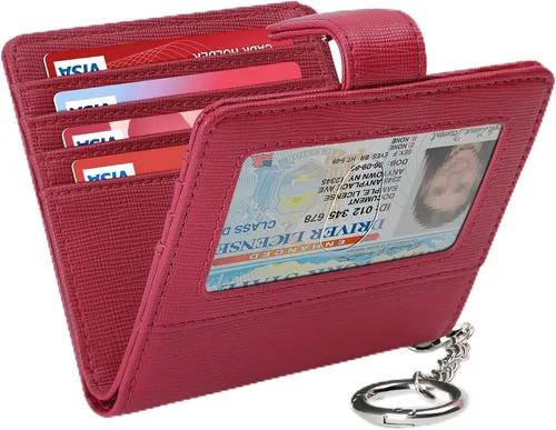Miniatura 11 de FurArt Cartera plegable para mujer con 9 ranuras, bloqueo RFID, ventana de identificación, cartera compacta con llavero