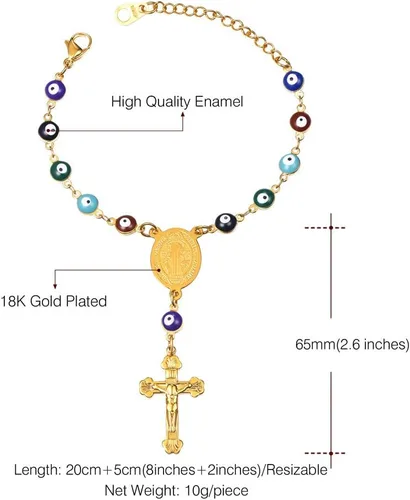 Miniatura 7 de U7 Collar de rosario de acero inoxidable para hombre y mujer, con cruz de ojo malvado