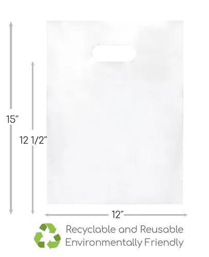 Miniatura 3 de 100 bolsas transparentes con asas de 12 x 15 pulgadas, ideales para mercancías, venta al por menor y compras, bolsas de regalo de plástico de 2 mil
