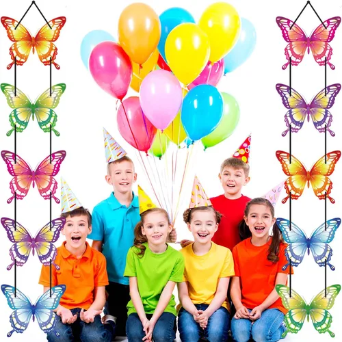 Miniatura 7 de Cartel de decoración de fiesta de cumpleaños de mariposa, suministros de fiesta de mariposa para interiores y exteriores, cartel de telón de fondo