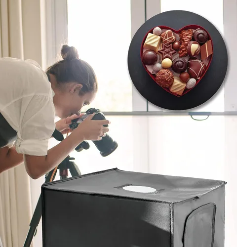 Miniatura 9 de Bower Caja de luz portátil de estudio de 24 pulgadas para teléfonos inteligentes, réflex digitales y cámaras compactas, diseño plegable