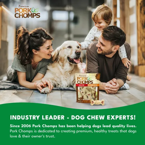 Miniatura 6 de Pork Chomps Masticables para perros, huesos crujientes de 4 pulgadas, sabor a tocino y pollo, 12
