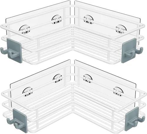Miniatura 12 de Nieifi Estantes de Esquina para Ducha de Acero Inoxidable, Canasta Organizadora Adhesiva para Ducha con Ganchos, Resistente al Óxido para Estante