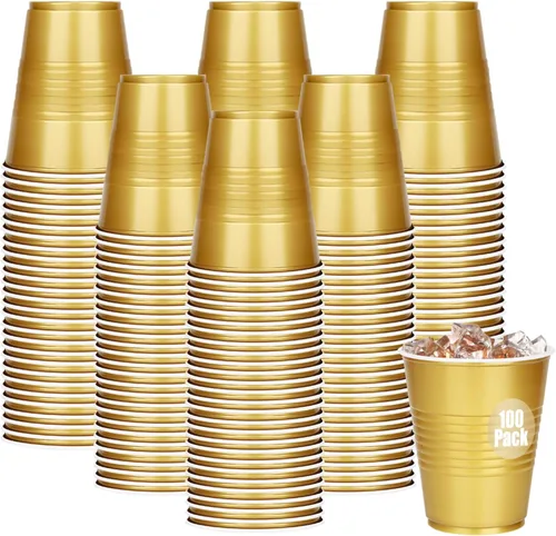 Miniatura 10 de Paquete de 100 Vasos de Plástico Verdes de 12 oz, Vasos Desechables para Fiestas, Vasos Resistentes para Beber, Vasos de Navidad para Bodas