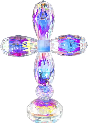 Miniatura 9 de QFkris Cruz de Cristal Tradicional Cruz de Pie en Base Cruz Transparente de Vidrio de 12.7 cm de Altura Figura de Mesa Cristiana para Decoración