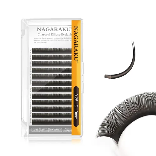 Miniatura 112 de NAGARAKU Extensiones de pestañas elipse con puntas abiertas planas, pestañas individuales de 0.006 in, rizo C, bandeja de mezcla de 0.315-0.591 in