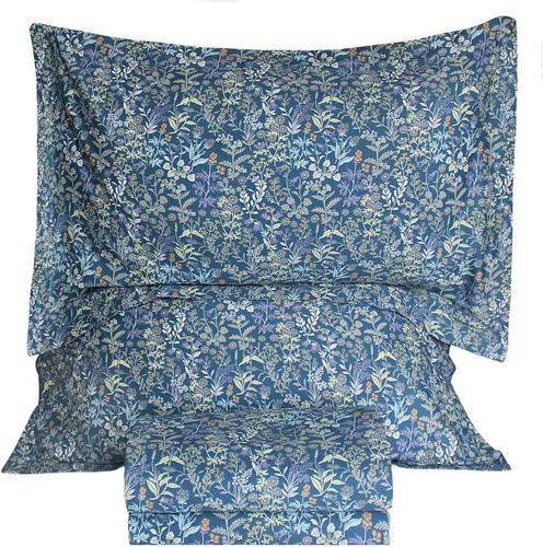 Miniatura 9 de QSH Sábanas 100% Algodón para Cama Tamaño Queen, Patrón Botánico de Plantas con Flores Amarillas, Sábanas de Cama Florales Impresas de Algodón